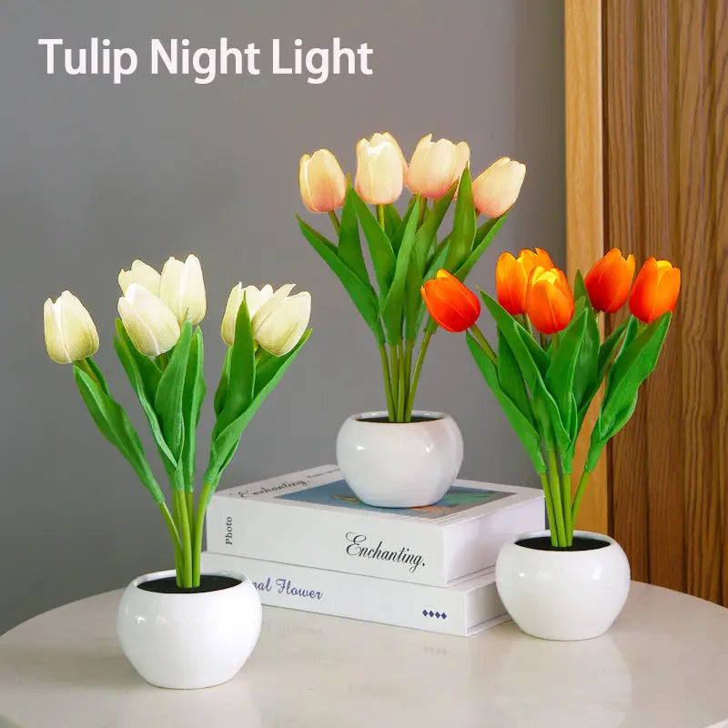 LED Tulip Flower Night Light Artificial Flowerpot Potted Plant Landscape Table Lamp Home Bedroom Living Room Decoration Gift tableandwalllamps