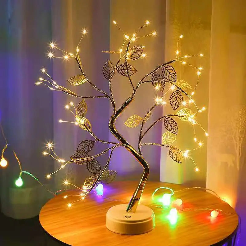 Warm Light Gold Leaf Copper Wire Tree Lamp tableandwalllamps