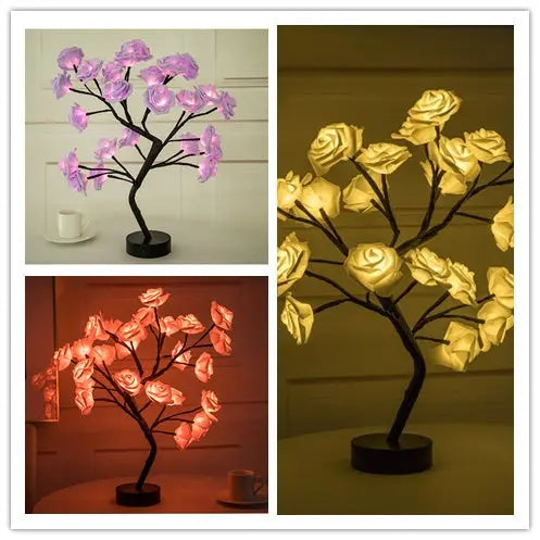 Rose Flower Lamp USB Battery Operated LED Table Lamp Bonsai Tree Night Lights Garland Bedroom Decoration Lights Home Decor tableandwalllamps