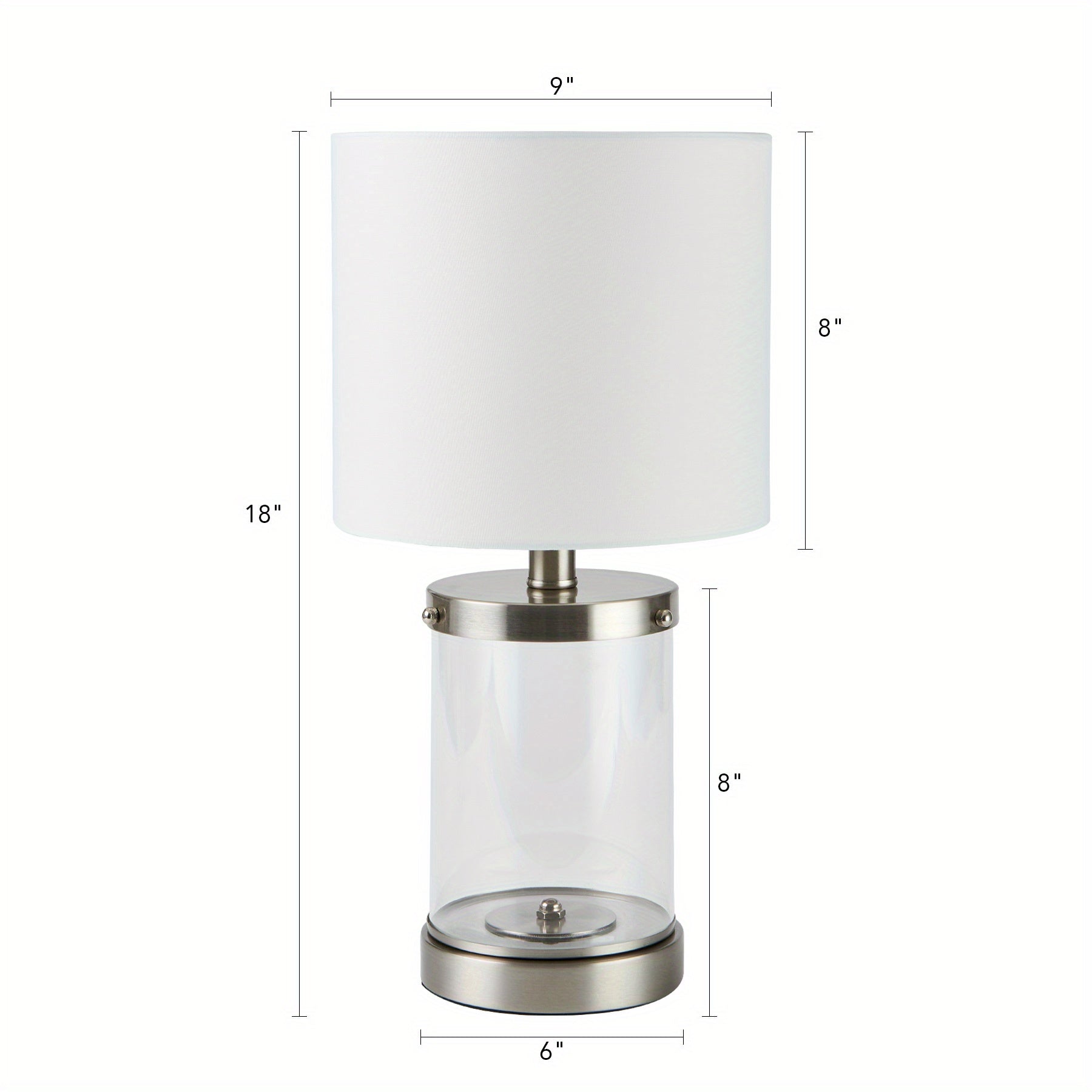 Modern Metal Table Lamp With White Fabric Shade In Brushed Nickel Finish With 2A USB Port tableandwalllamps