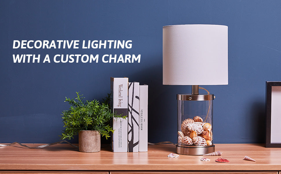 Modern Metal Table Lamp With White Fabric Shade In Brushed Nickel Finish With 2A USB Port tableandwalllamps