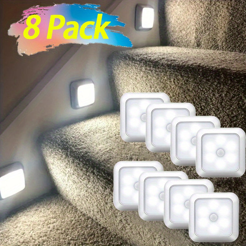 2/ 4/ 8 Pack LED Night Light, Motion Sensor Light, Battery-Powered LED Night Light, Lamp with Smart Sensor Dusk To Dawn Sensor, Compact Nightlight, for Bedroom, Toilet, Stairs, Hallway tableandwalllamps