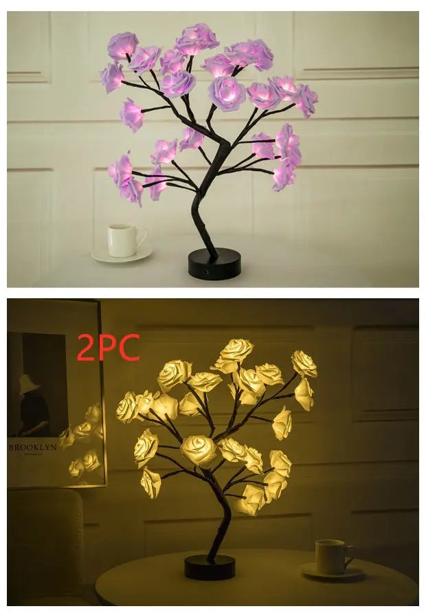 Rose Flower Lamp USB Battery Operated LED Table Lamp Bonsai Tree Night Lights Garland Bedroom Decoration Lights Home Decor tableandwalllamps