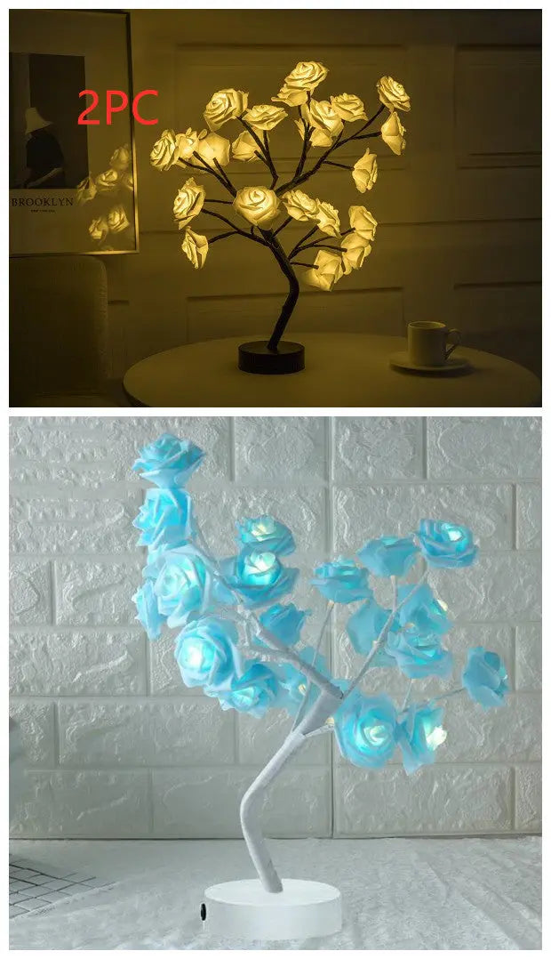 Rose Flower Lamp USB Battery Operated LED Table Lamp Bonsai Tree Night Lights Garland Bedroom Decoration Lights Home Decor tableandwalllamps