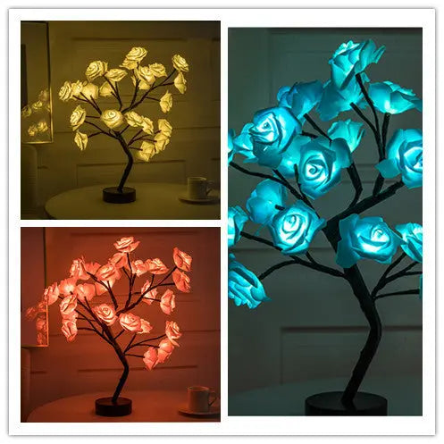 Rose Flower Lamp USB Battery Operated LED Table Lamp Bonsai Tree Night Lights Garland Bedroom Decoration Lights Home Decor tableandwalllamps