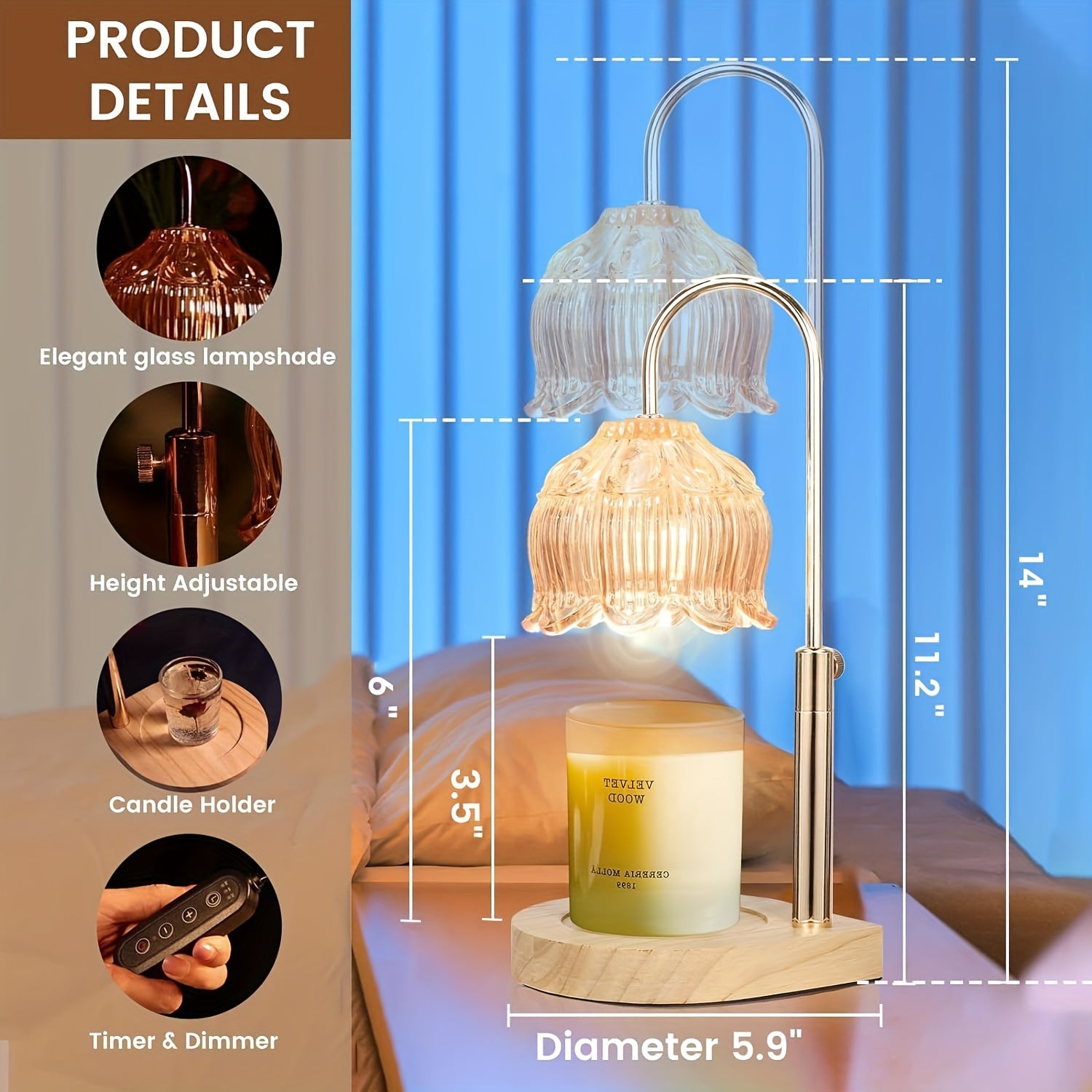 Fragrance Candle Warmer Lamp With 4 Bulbs Electric Candle Warmer With Timer & Dimmer For Home Decor tableandwalllamps