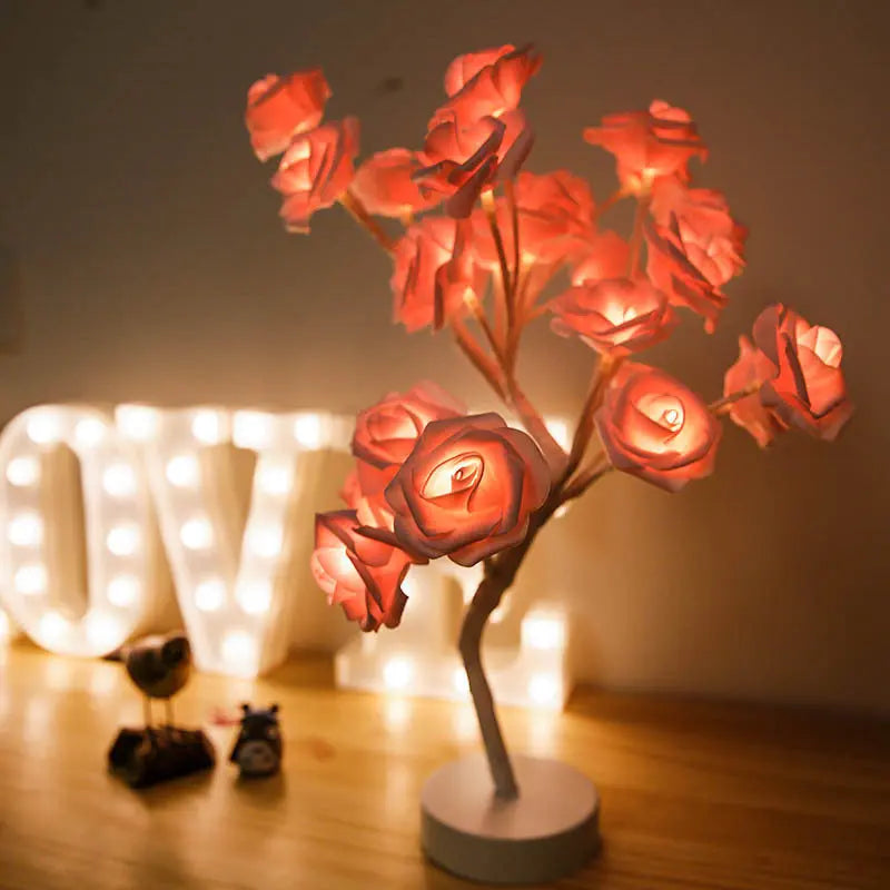 Rose Flower Lamp USB Battery Operated LED Table Lamp Bonsai Tree Night Lights Garland Bedroom Decoration Lights Home Decor tableandwalllamps