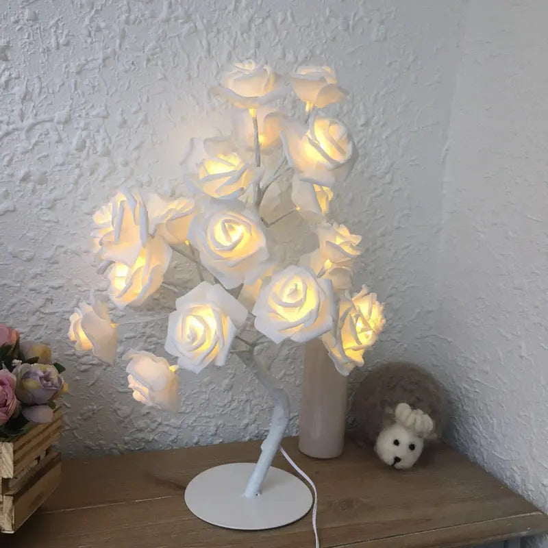 Rose Flower Lamp USB Battery Operated LED Table Lamp Bonsai Tree Night Lights Garland Bedroom Decoration Lights Home Decor tableandwalllamps