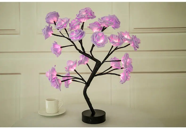 Rose Flower Lamp USB Battery Operated LED Table Lamp Bonsai Tree Night Lights Garland Bedroom Decoration Lights Home Decor tableandwalllamps