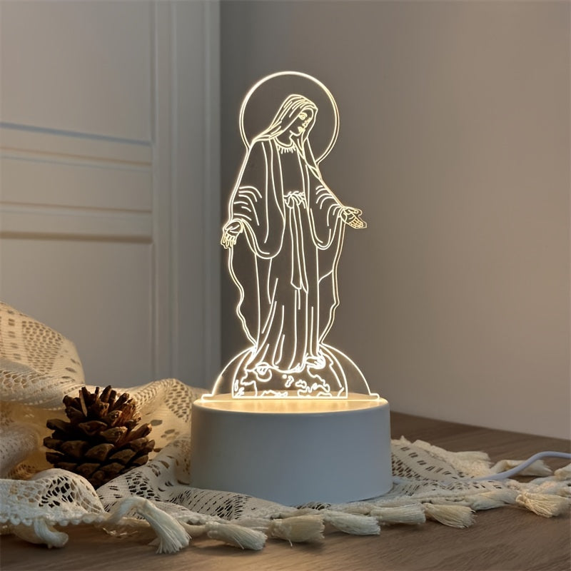 1pc Religious Figure 3D LED Night Light - Acrylic Frame, Warm Yellow Illumination, USB Rechargeable, Switch Control - Artistic Desktop Decor - Perfect Gift for Holidays, Religious Celebrations, Home Decor tableandwalllamps