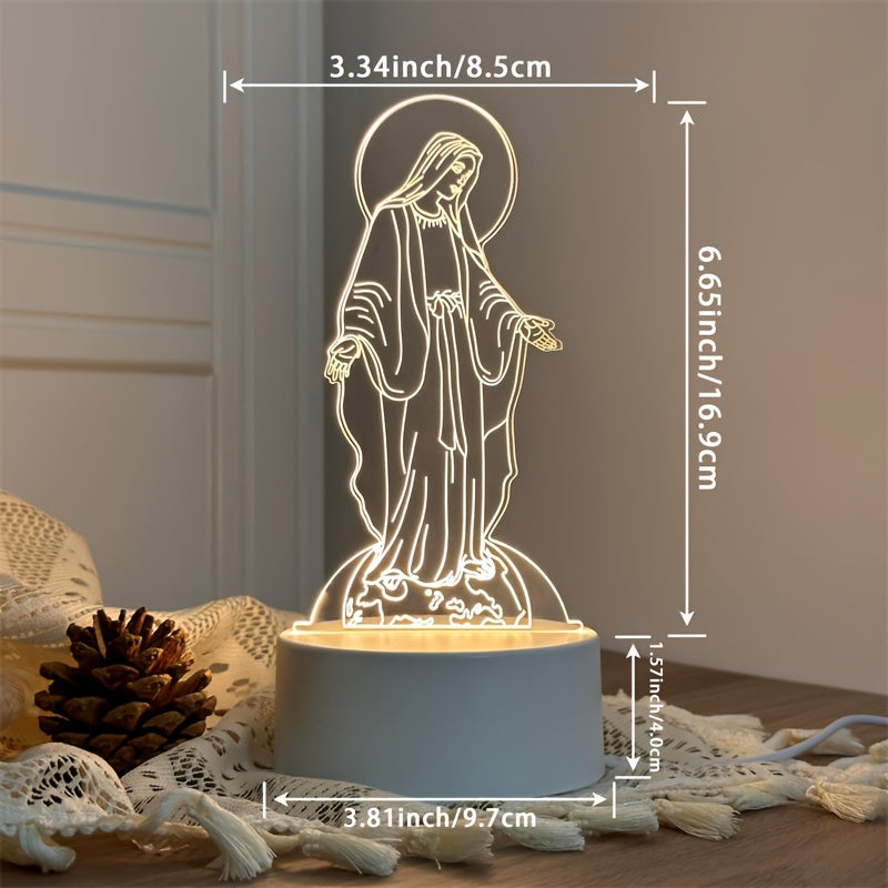 1pc Religious Figure 3D LED Night Light - Acrylic Frame, Warm Yellow Illumination, USB Rechargeable, Switch Control - Artistic Desktop Decor - Perfect Gift for Holidays, Religious Celebrations, Home Decor tableandwalllamps