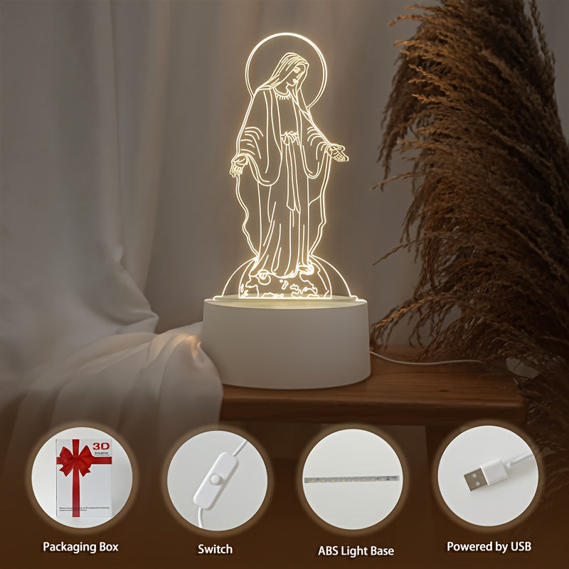 1pc Religious Figure 3D LED Night Light - Acrylic Frame, Warm Yellow Illumination, USB Rechargeable, Switch Control - Artistic Desktop Decor - Perfect Gift for Holidays, Religious Celebrations, Home Decor tableandwalllamps