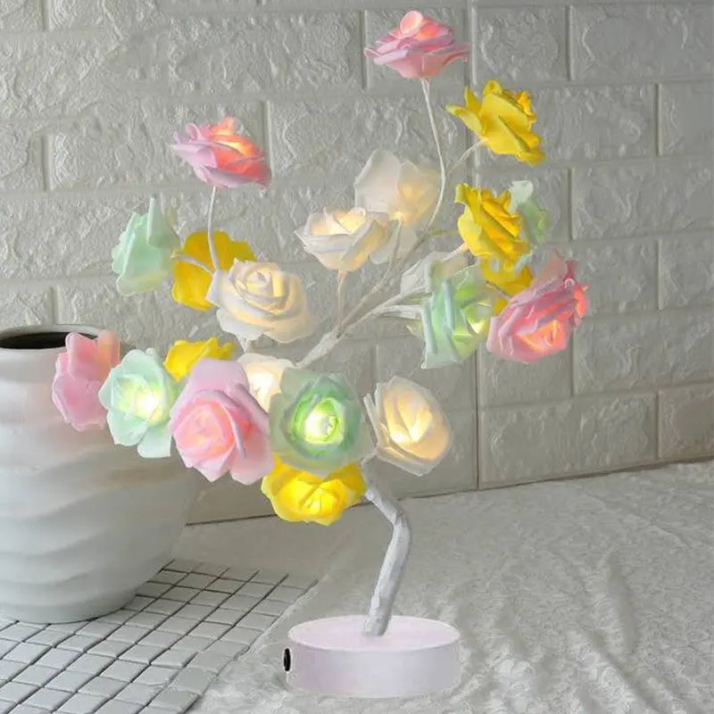 Rose Flower Lamp USB Battery Operated LED Table Lamp Bonsai Tree Night Lights Garland Bedroom Decoration Lights Home Decor tableandwalllamps