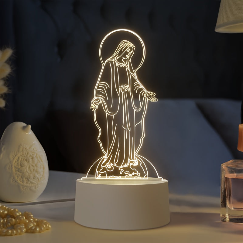 1pc Religious Figure 3D LED Night Light - Acrylic Frame, Warm Yellow Illumination, USB Rechargeable, Switch Control - Artistic Desktop Decor - Perfect Gift for Holidays, Religious Celebrations, Home Decor tableandwalllamps