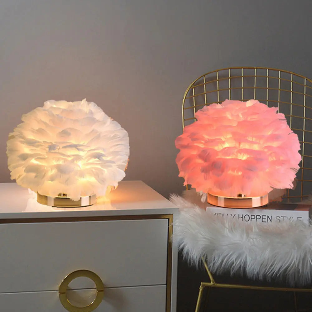 Feather Table Lamp Bedroom Bedside Light Luxury Ins Creative Warm And Romantic Girl Children'S Room Nordic Living Room Floor Lamp tableandwalllamps