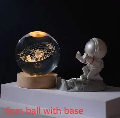 3D Crystal Ball Night Light Solar System Cosmic Theme LED Decoration Light Wooden Base Astronomy Nightlights Birthday Gift tableandwalllamps