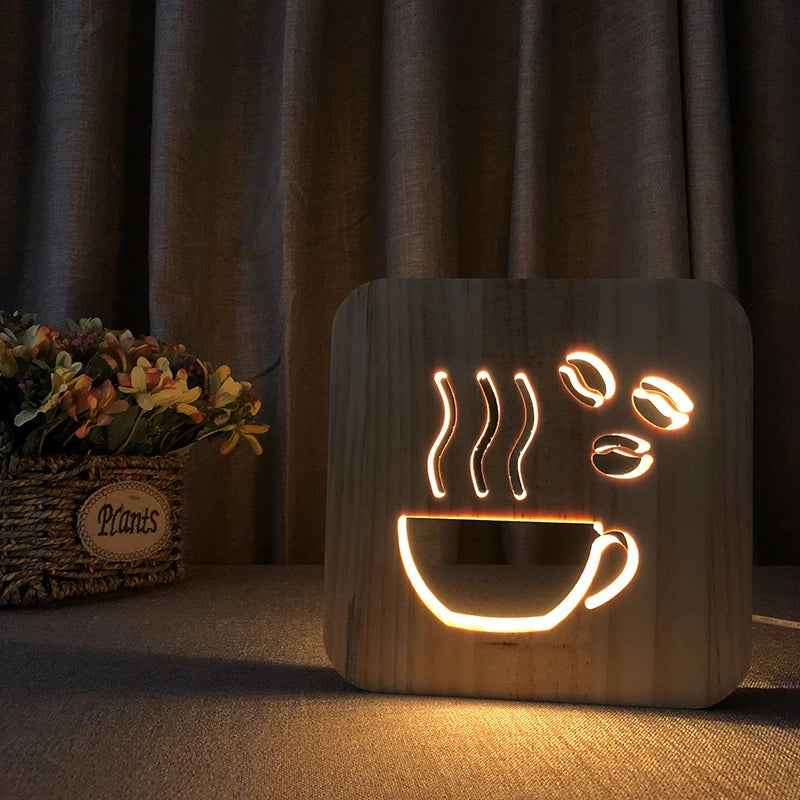 Acecorner LED USB Night Light Wooden Dog Paw Cat Wolf Head Animal Lamp Novelty Kid Bedroom 3D Decoration Table Lamp Children Gif tableandwalllamps