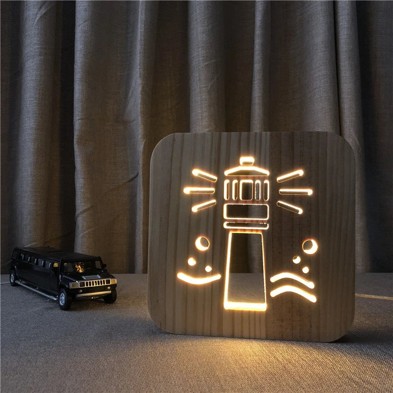 Acecorner LED USB Night Light Wooden Dog Paw Cat Wolf Head Animal Lamp Novelty Kid Bedroom 3D Decoration Table Lamp Children Gif tableandwalllamps