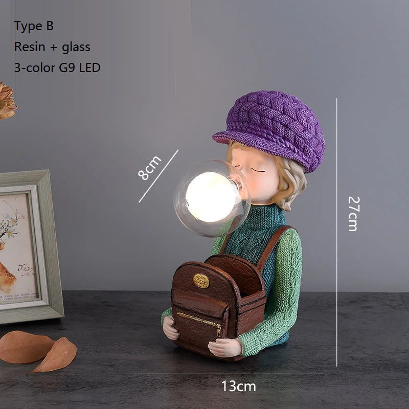 Nordic Ins Vase Hat Girl Cartoon Resin Table Lamp For Children room Bedroom Creative Bedside Standing decoration table lights tableandwalllamps