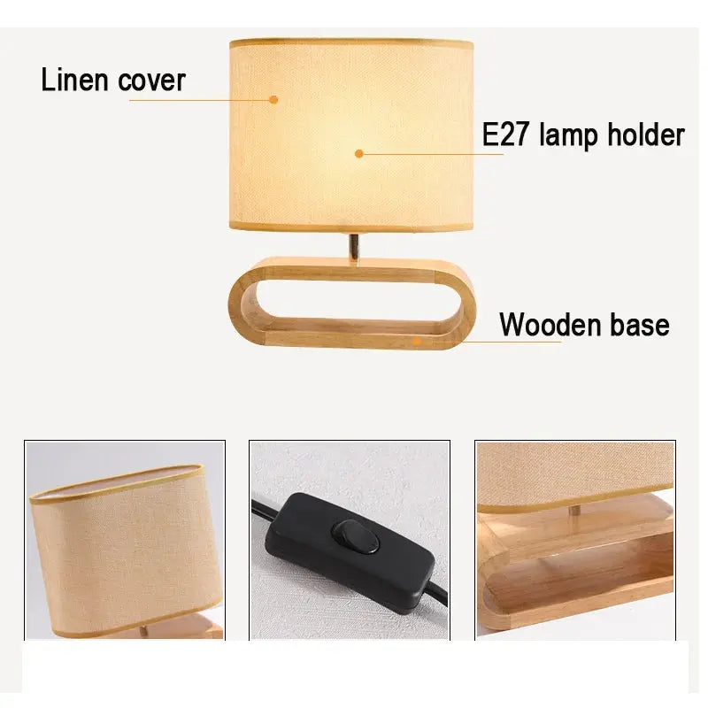 Nordic wood base table lamp cloth lampshade table lights for living room bedroom bedside desk lamp reading lights fixture E27 tableandwalllamps