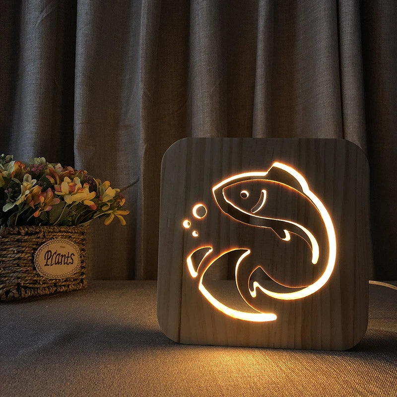 Acecorner LED USB Night Light Wooden Dog Paw Cat Wolf Head Animal Lamp Novelty Kid Bedroom 3D Decoration Table Lamp Children Gif tableandwalllamps