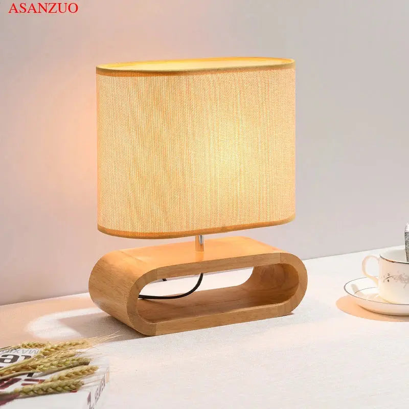 Nordic wood base table lamp cloth lampshade table lights for living room bedroom bedside desk lamp reading lights fixture E27 tableandwalllamps