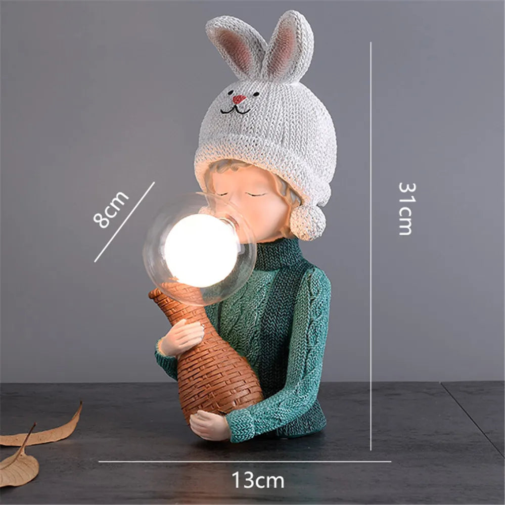 Nordic Ins Vase Hat Girl Cartoon Resin Table Lamp For Children room Bedroom Creative Bedside Standing decoration table lights tableandwalllamps