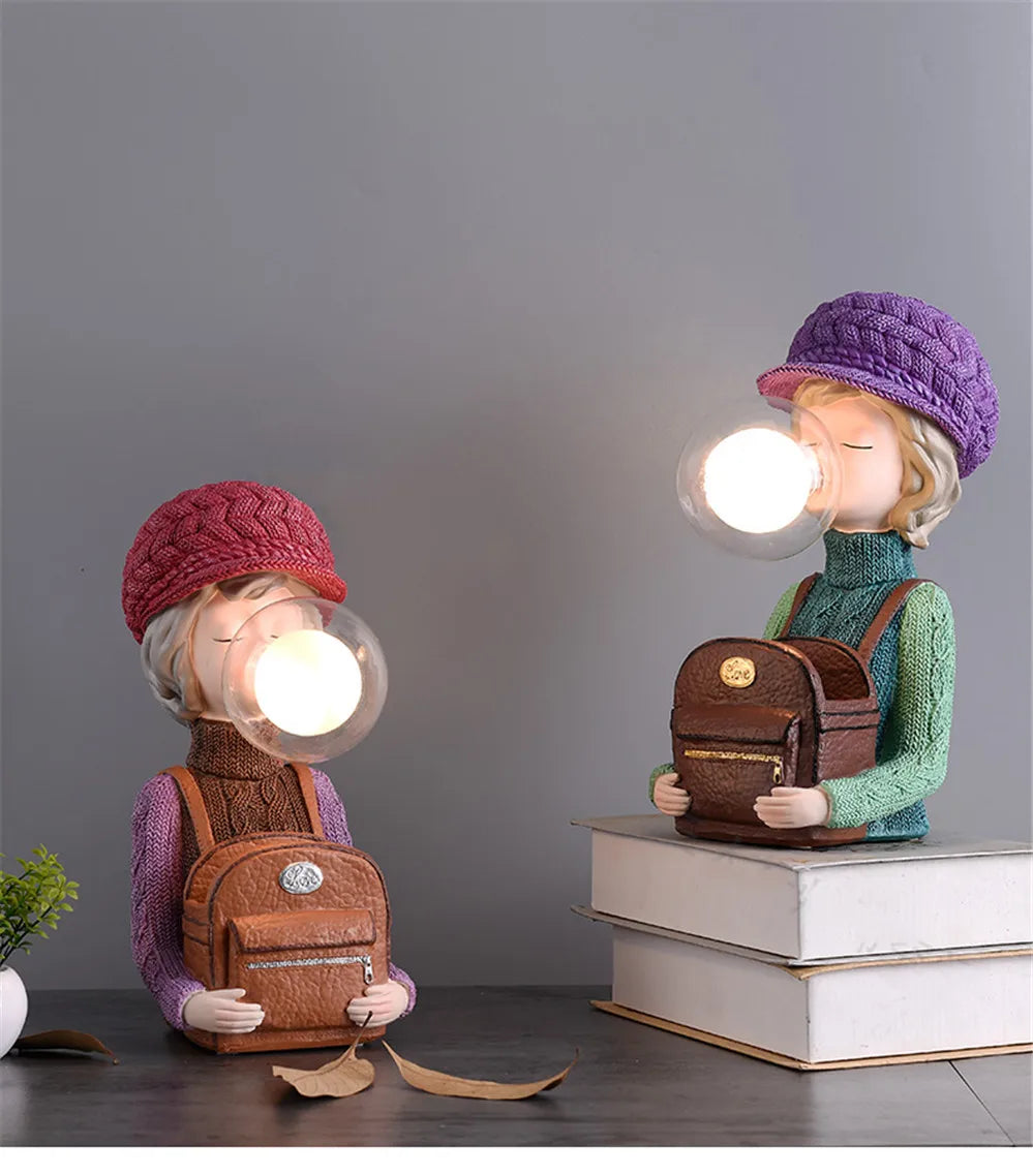 Nordic Ins Vase Hat Girl Cartoon Resin Table Lamp For Children room Bedroom Creative Bedside Standing decoration table lights tableandwalllamps