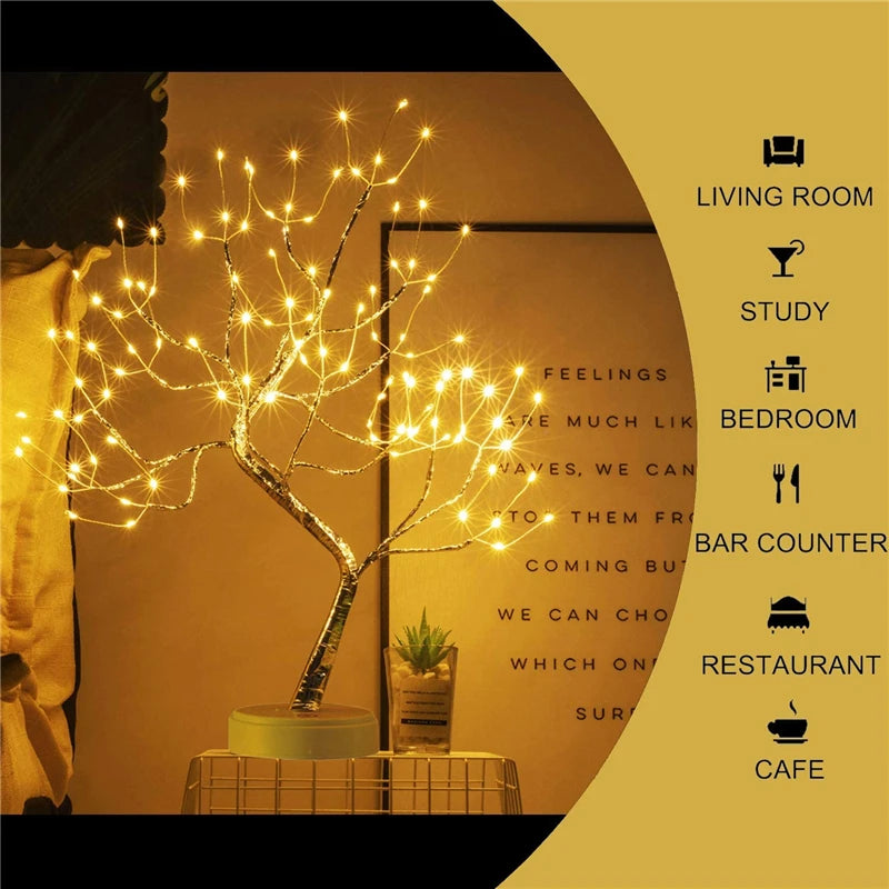 LED Night Light Mini Christmas Tree Copper Wire Garland Lamp For Kids Home Bedroom Decoration Decor Fairy Light Holiday lighting tableandwalllamps