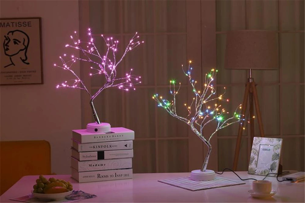 LED Night Light Mini Christmas Tree Copper Wire Garland Lamp For Kids Home Bedroom Decoration Decor Fairy Light Holiday lighting tableandwalllamps