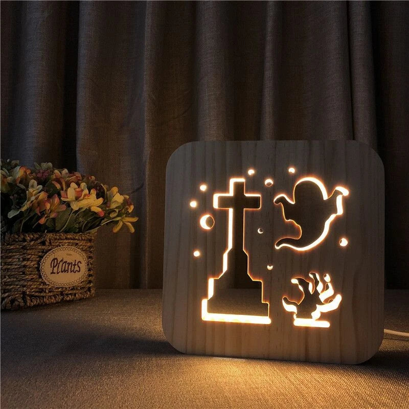 Acecorner LED USB Night Light Wooden Dog Paw Cat Wolf Head Animal Lamp Novelty Kid Bedroom 3D Decoration Table Lamp Children Gif tableandwalllamps