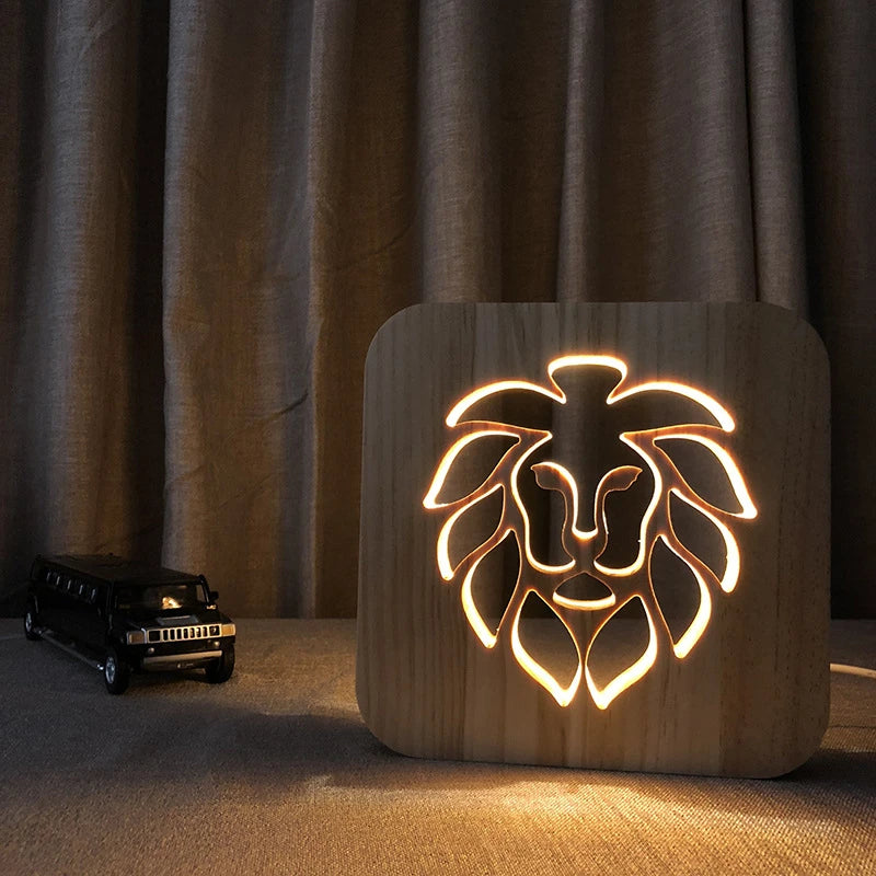 Acecorner LED USB Night Light Wooden Dog Paw Cat Wolf Head Animal Lamp Novelty Kid Bedroom 3D Decoration Table Lamp Children Gif tableandwalllamps