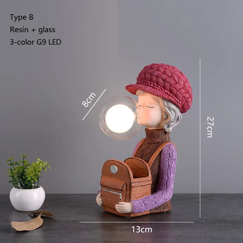 Nordic Ins Vase Hat Girl Cartoon Resin Table Lamp For Children room Bedroom Creative Bedside Standing decoration table lights tableandwalllamps