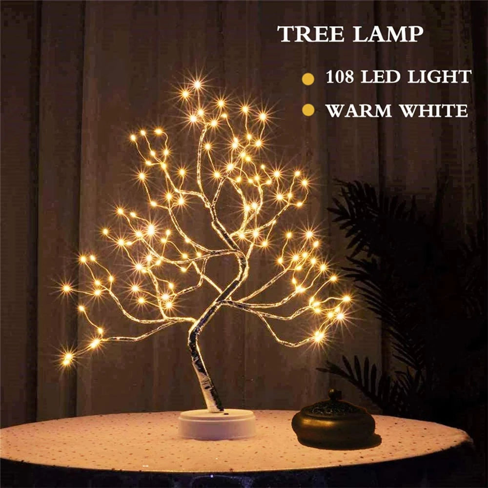 LED Night Light Mini Christmas Tree Copper Wire Garland Lamp For Kids Home Bedroom Decoration Decor Fairy Light Holiday lighting tableandwalllamps