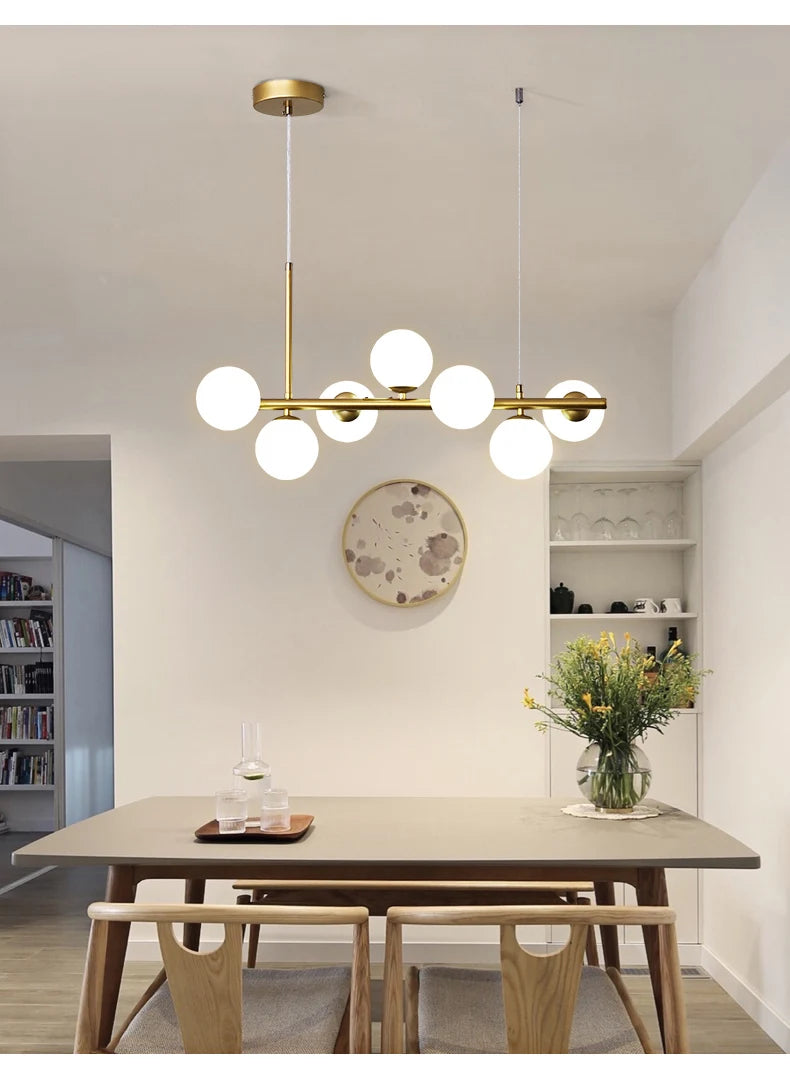 Nordic Modern LED Pendant Gold Light Glass Ball 11 Heads Hanging Lamp for Kitchen Living Dining Room Suspension Luminaire Design