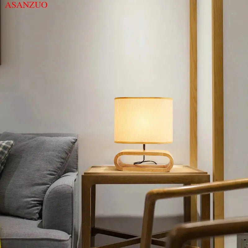 Nordic wood base table lamp cloth lampshade table lights for living room bedroom bedside desk lamp reading lights fixture E27 tableandwalllamps