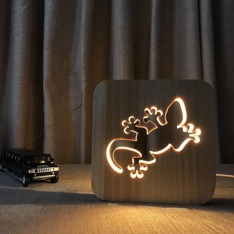 Acecorner LED USB Night Light Wooden Dog Paw Cat Wolf Head Animal Lamp Novelty Kid Bedroom 3D Decoration Table Lamp Children Gif tableandwalllamps