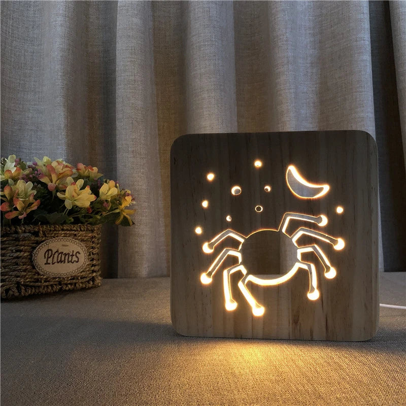 Acecorner LED USB Night Light Wooden Dog Paw Cat Wolf Head Animal Lamp Novelty Kid Bedroom 3D Decoration Table Lamp Children Gif tableandwalllamps