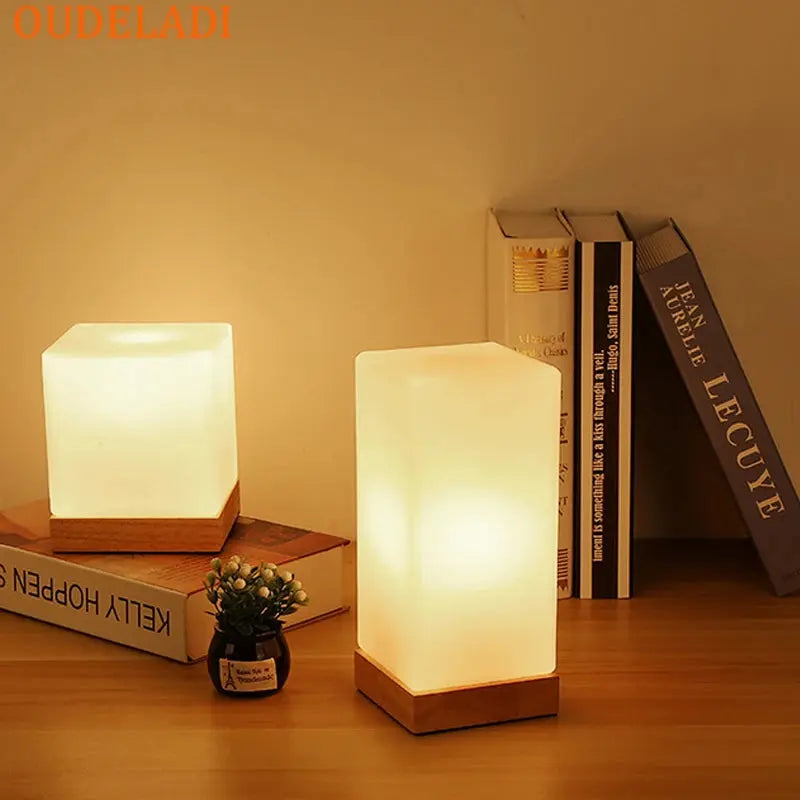 Modern bedroom table lamp solid wood glass night light warm E27 living room desk bedside lamp creative simplicity tableandwalllamps