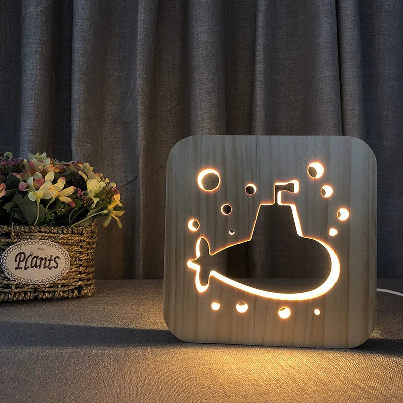 Acecorner LED USB Night Light Wooden Dog Paw Cat Wolf Head Animal Lamp Novelty Kid Bedroom 3D Decoration Table Lamp Children Gif tableandwalllamps