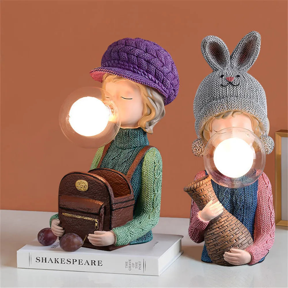 Nordic Ins Vase Hat Girl Cartoon Resin Table Lamp For Children room Bedroom Creative Bedside Standing decoration table lights tableandwalllamps