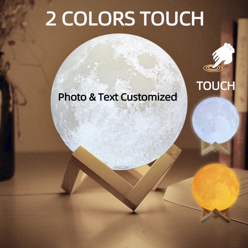 Personalized 3D Printing Moon Lamp Customized Photo Text Night Light USB Rechargeable Birthday Mother Day Lunar Christmas Gift tableandwalllamps