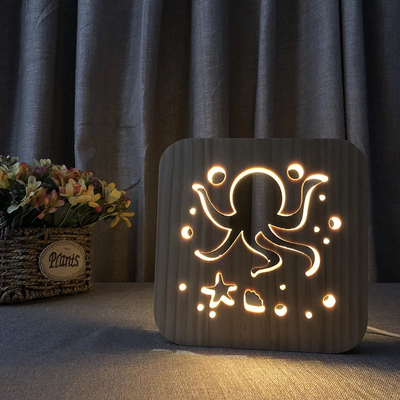 Acecorner LED USB Night Light Wooden Dog Paw Cat Wolf Head Animal Lamp Novelty Kid Bedroom 3D Decoration Table Lamp Children Gif tableandwalllamps