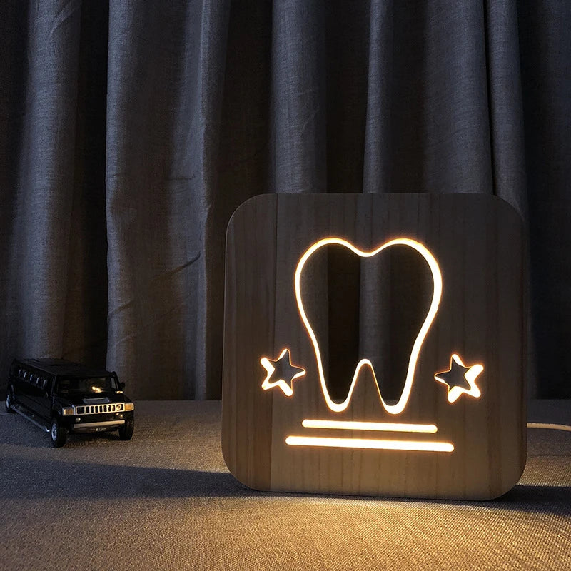 Acecorner LED USB Night Light Wooden Dog Paw Cat Wolf Head Animal Lamp Novelty Kid Bedroom 3D Decoration Table Lamp Children Gif tableandwalllamps