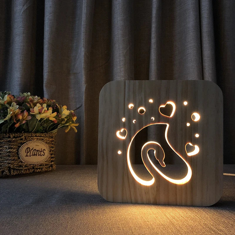 Acecorner LED USB Night Light Wooden Dog Paw Cat Wolf Head Animal Lamp Novelty Kid Bedroom 3D Decoration Table Lamp Children Gif tableandwalllamps