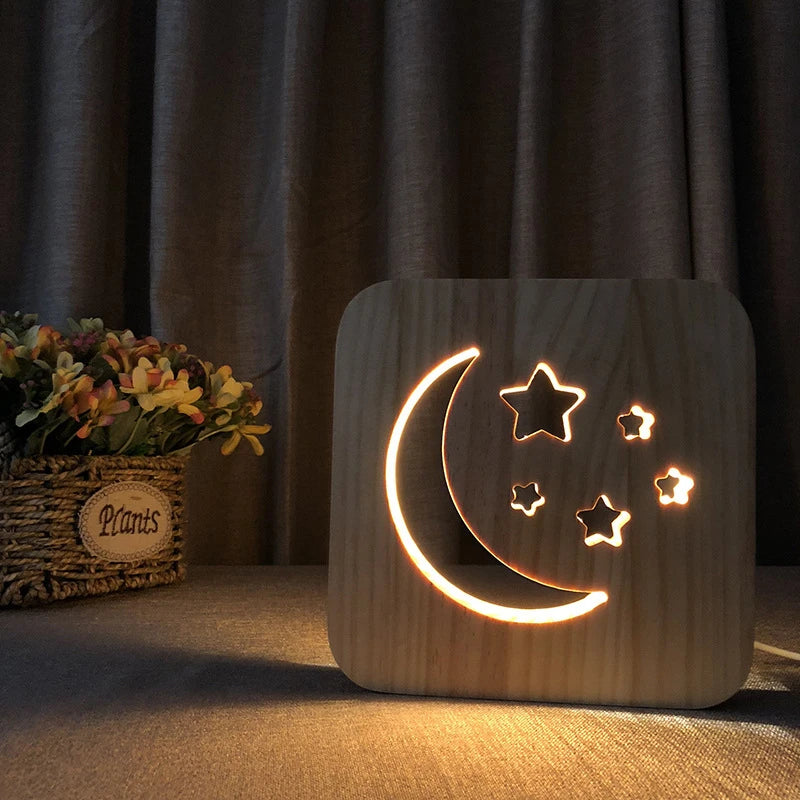 Acecorner LED USB Night Light Wooden Dog Paw Cat Wolf Head Animal Lamp Novelty Kid Bedroom 3D Decoration Table Lamp Children Gif tableandwalllamps