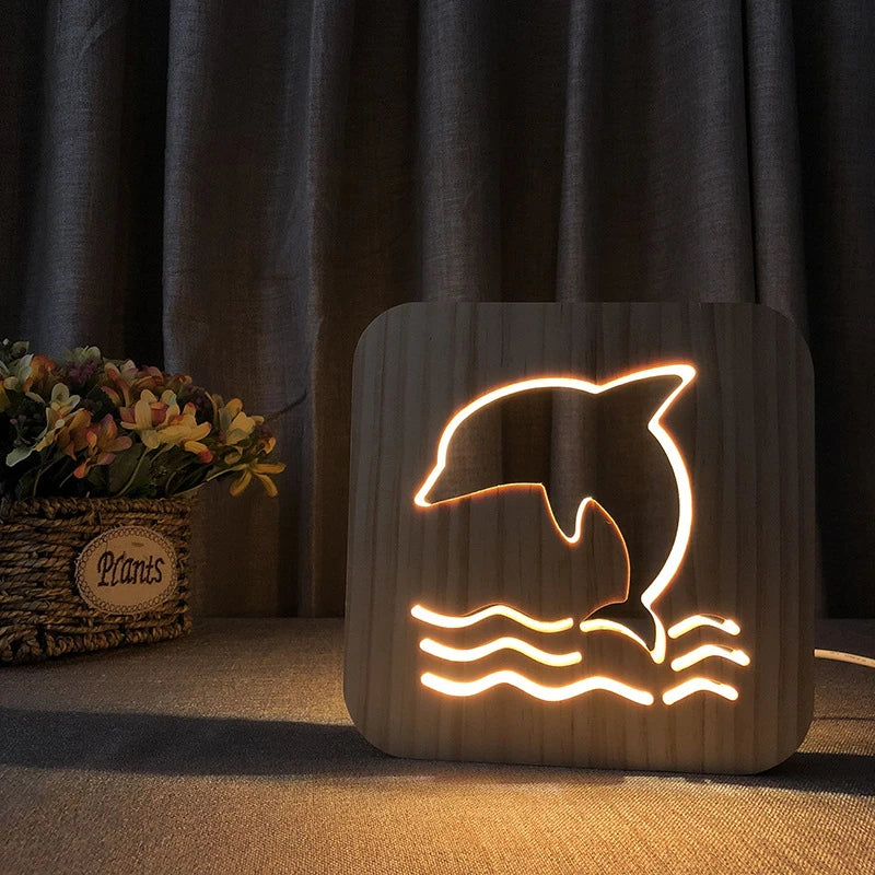 Acecorner LED USB Night Light Wooden Dog Paw Cat Wolf Head Animal Lamp Novelty Kid Bedroom 3D Decoration Table Lamp Children Gif tableandwalllamps