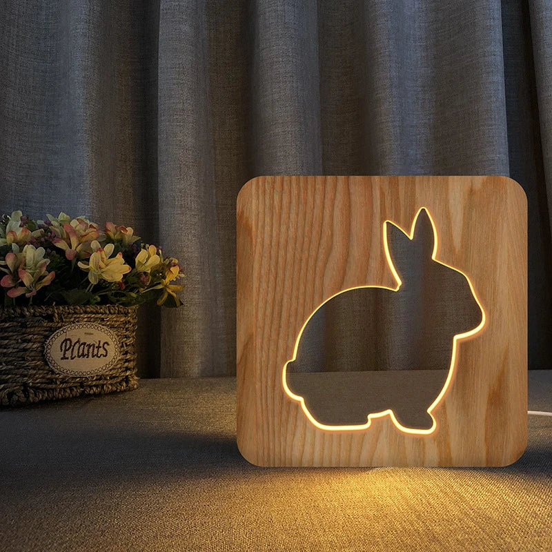 Acecorner LED USB Night Light Wooden Dog Paw Cat Wolf Head Animal Lamp Novelty Kid Bedroom 3D Decoration Table Lamp Children Gif tableandwalllamps