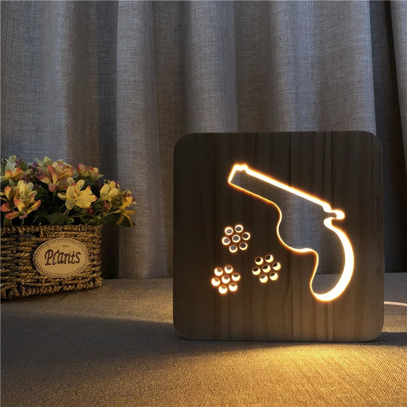 Acecorner LED USB Night Light Wooden Dog Paw Cat Wolf Head Animal Lamp Novelty Kid Bedroom 3D Decoration Table Lamp Children Gif tableandwalllamps