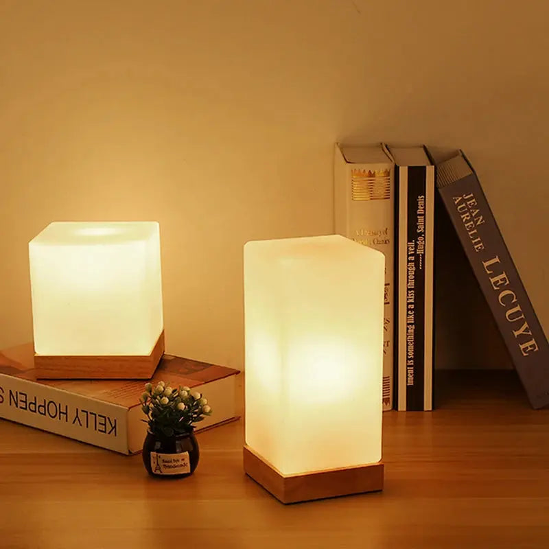 Modern bedroom table lamp solid wood glass night light warm E27 living room desk bedside lamp creative simplicity tableandwalllamps